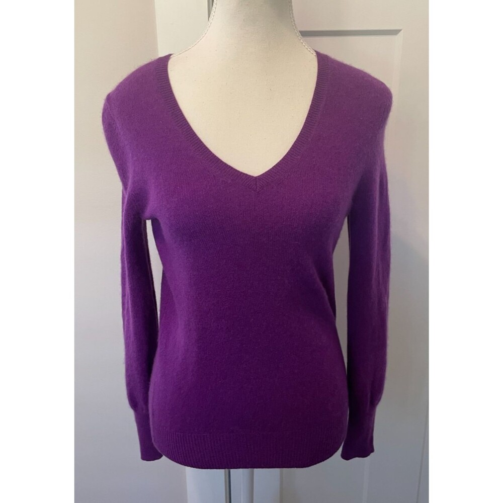 ONLY MINE Womens Cashmere SWEATER Long Sleeve PURPLE V-Neck Size XS